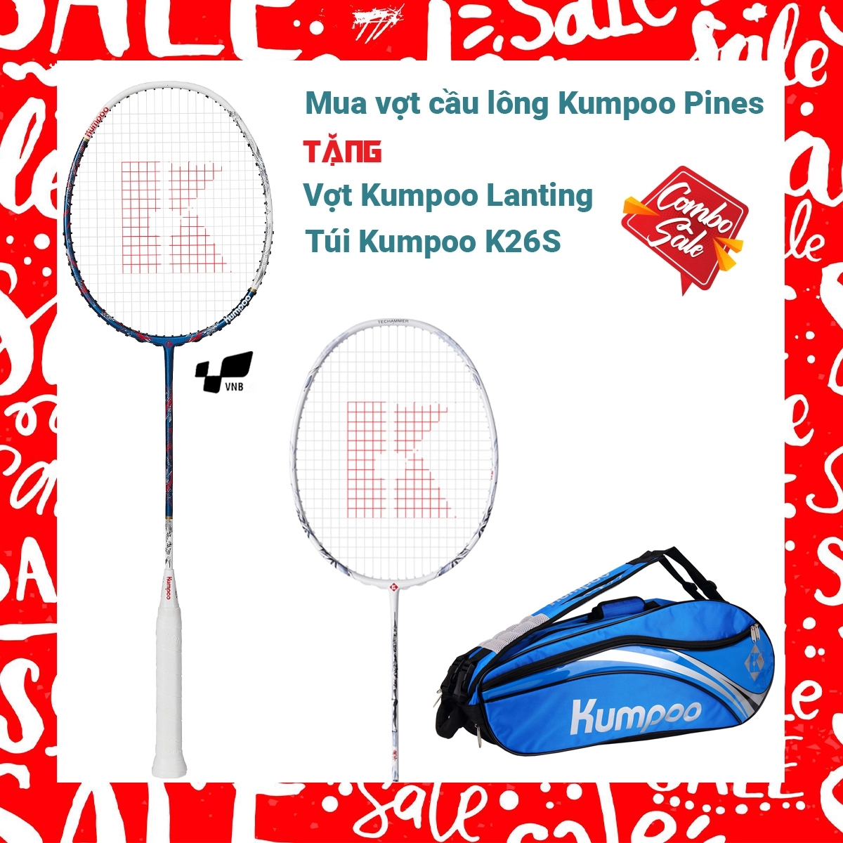 Combo mua vợt cầu lông Kumpoo Pines Tặng Vợt Kumpoo Lanting   Túi Kumpoo K26S Xan