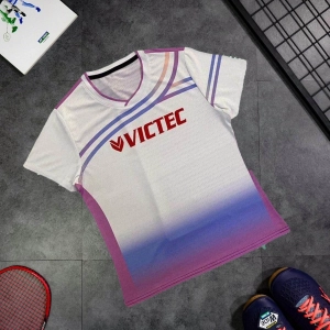 Áo cầu lông Victec VT002 nam - Trắng hồng xanh