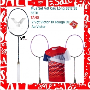 Combo Mua Vợt Cầu Lông Victor BS12 SE 55TH Tặng 2  Vợt Victor TK Ryuga CLS + áo Victor