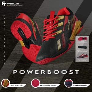 Giày cầu lông Felet Power Boost (Blk/gold/red) chính hãng	