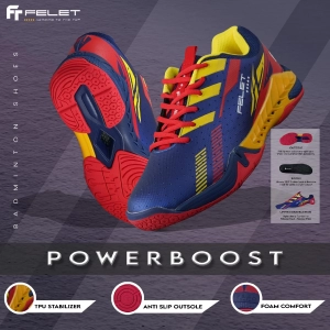 Giày cầu lông Felet Power Boost (Blue/yel/red) chính hãng	