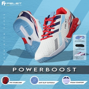 Giày cầu lông Felet Power Boost (Wht/blue/red) chính hãng	