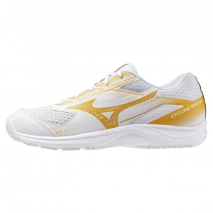 Giày Cầu Lông Mizuno Cyclone Speed 5 - Trắng Vàng Chính Hãng (V1GA258054)