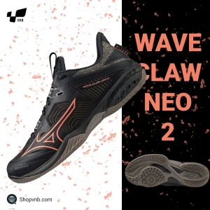 Giày cầu lông Mizuno Wave Claw Neo 2 - Đen cam chính hãng (71GA227025)	