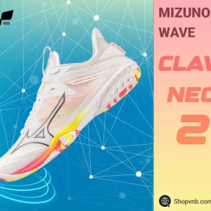 Giày cầu lông Mizuno Wave Claw Neo 2 - Trắng đen hồng chính hãng (71GA227022)	