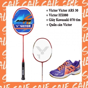 Combo mua vợt cầu lông Victor ARS 30 tặng vợt Victor HX080   giày Kawasaki 070 tím   cước VS890   quấn cán Victor