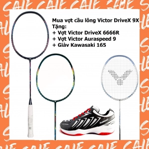 Combo mua vợt cầu lông Victor DX9X tặng vợt Victor DX 6666R   vợt Victor ARS 9   giày Kawasaki 165