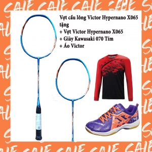 Combo mua vợt cầu lông Victor Hypernano X065 tặng vợt Victor Hypernano X065   giày Kawasaki 070 Tím   Áo Victor