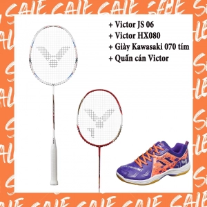 Combo mua vợt cầu lông Victor JS 06 tặng vợt Victor HX080   giày Kawasaki 070 tím   cước VS890   quấn cán Victor