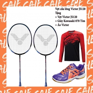 Combo mua vợt cầu lông Victor JS120 tặng vợt Victor JS120   giày Kawasaki 070 Tím   Áo Victor	