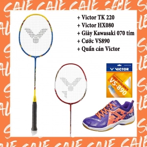 Combo mua vợt cầu lông Victor TK 220 tặng vợt Victor HX080   giày Kawasaki 070 tím   cước VS890   quấn cán Victor
