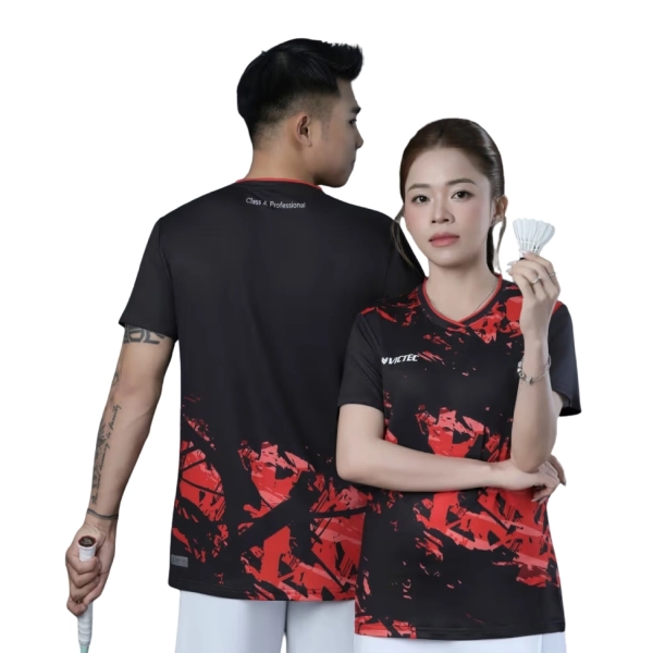 Áo cầu lông Victec Strike On VIC02 nữ - Đen đỏ