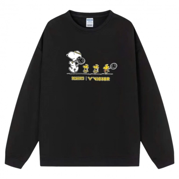 Áo Nỉ Lót Bông Tay Dài Victor Hình Peanuts - Đen