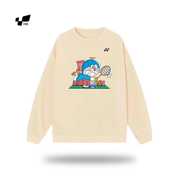 Áo nỉ lót bông tay dài Yonex hình Doraemon - Be