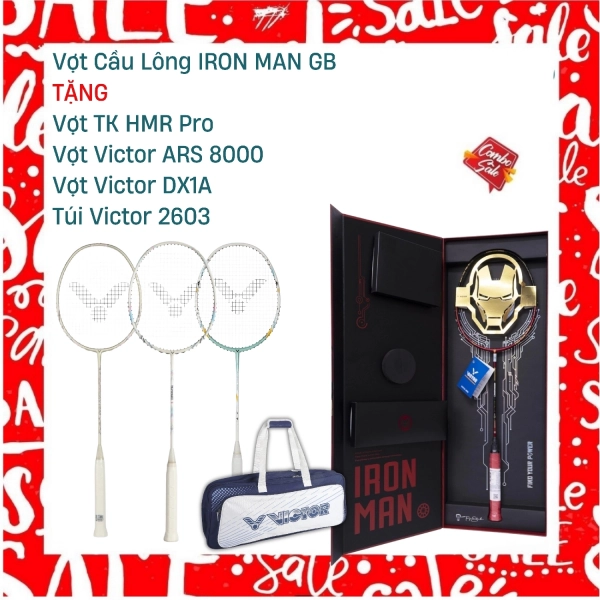 Combo Mua Combo Vợt Cầu Lông IRON MAN GB Tặng Vợt TK HMR Pro + Vợt Victor ARS 8000 + Vợt Victor DX1A + Túi Victor 2603