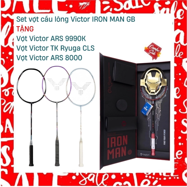 Combo Mua Set Vợt Cầu Lông Victor IRON MAN GB Tặng Vợt Victor ARS 9990K + Vợt Victor ARS 8000 + Vợt Victor TK Ryuga CLS