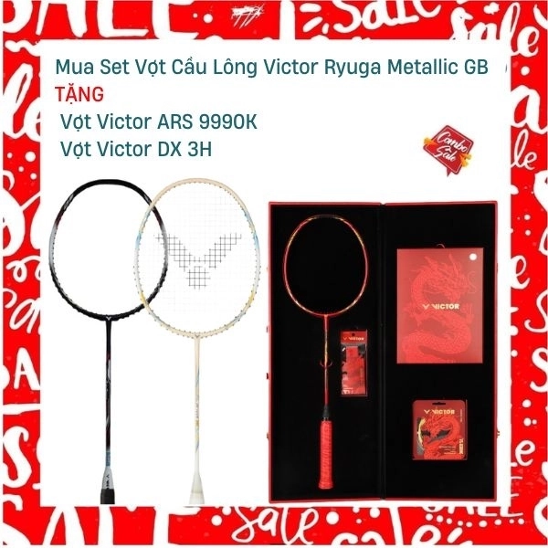 Combo Mua Set Vợt Cầu Lông Victor Ryuga Metallic GB Tặng Vợt Victor DX 3H + Vợt Victor 9990k