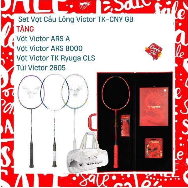 Combo Mua Set Vợt Cầu Lông Victor TK-CNY GB Tặng Vợt Victor ARS 8000 + Vợt Victor ARS A + Vợt Victor TK Ryuga CLS + Túi Victor 2605