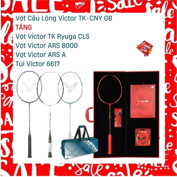 Combo Mua Set Vợt Cầu Lông Victor TK-CNY GB Tặng Vợt Victor ARS 8000 + Vợt Victor ARS A + Vợt Victor TK Ryuga CLS + Túi Victor 6617