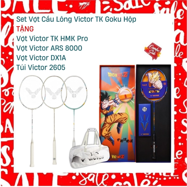 Combo Mua Set Vợt Cầu Lông Victor TK Goku Hộp Tặng Vợt Victor TK HMK Pro + Vợt Victor ARS 8000 + Vợt Victor DX1A + Túi Victor 2605