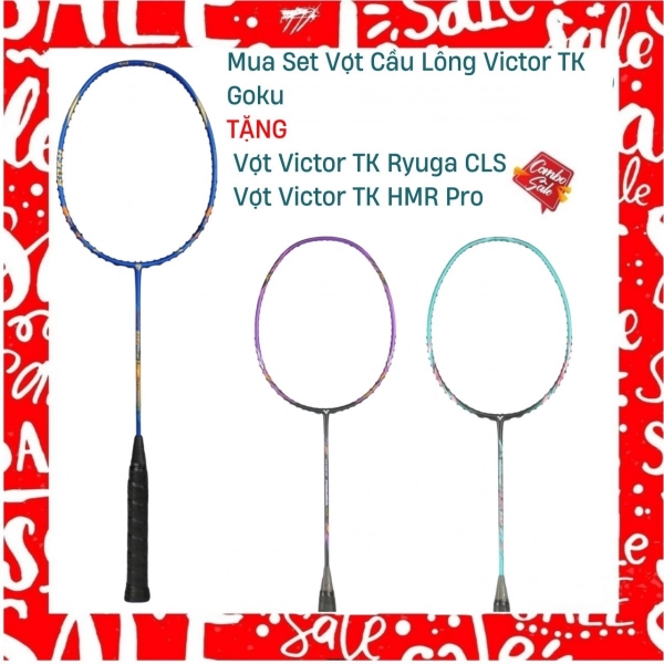 Combo Mua Set Vợt Cầu Lông Victor TK Goku Tặng  Vợt Victor TK HMK Pro + Vợt Victor TK Ryuga CLS