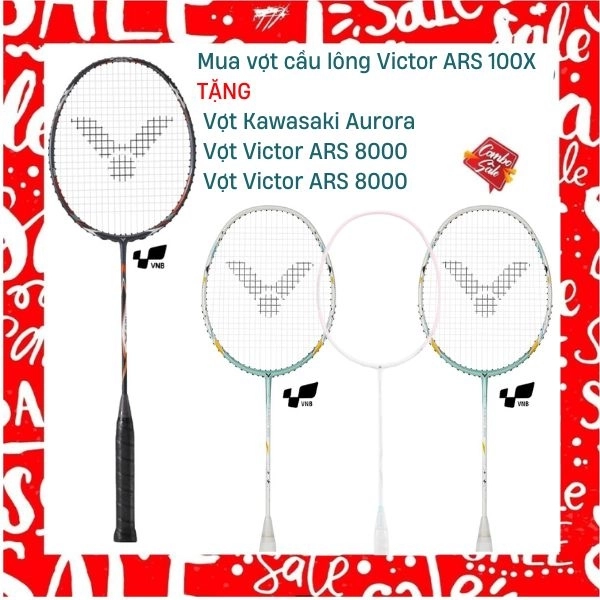 Combo Mua Vợt Cầu Lông Victor ARS 100X Tặng Vợt Victor ARS 8000 + Vợt Victor TK220H II + Vợt Kawasaki Aurora