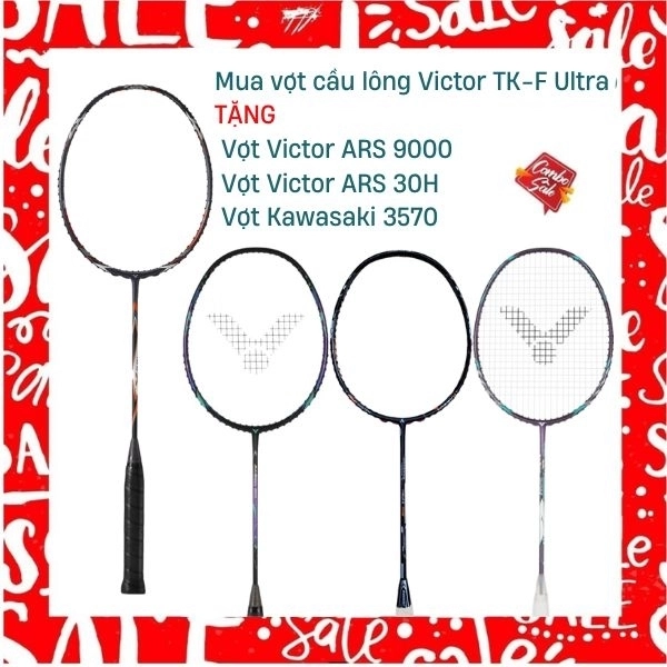 Combo Mua Vợt Cầu Lông Victor ARS 100X  Tặng Vợt Victor ARS 9000 + Vợt Victor ARS 30H + Vợt Kawasaki 3570