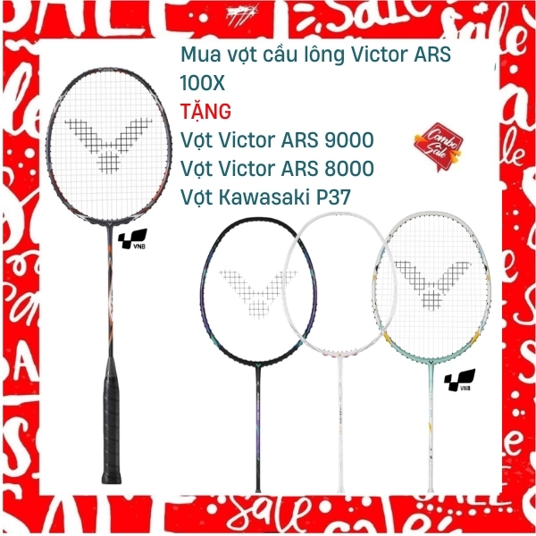 Combo Mua Vợt Cầu Lông Victor ARS 100X Tặng Vợt Victor ARS 9000 + vợt Victor ARS 8000 + vợt Kawasaki P37