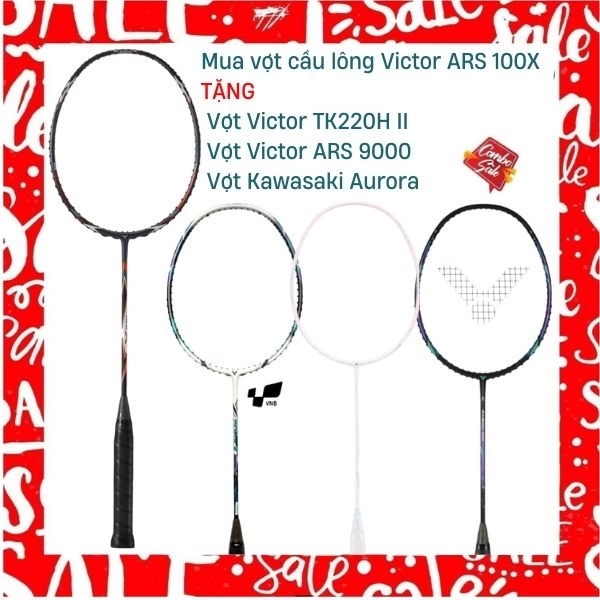 Combo Mua Vợt Cầu Lông Victor ARS 100X Tặng Vợt Victor ARS 9000 + Vợt Victor TK220H II + Vợt Kawasaki Aurora