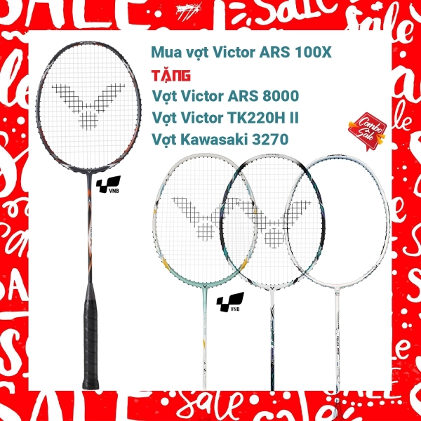 Combo Mua Vợt Cầu Lông Victor ARS 100X Tặng Vợt Victor TK220H II + vợt Victor ARS 8000 + vợt Kawasaki 3270