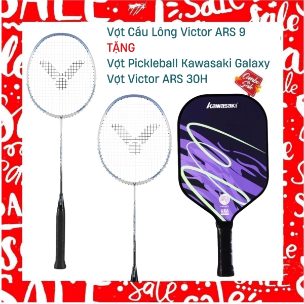 Combo Mua Vợt Cầu Lông Victor ARS 9 Tặng Vợt Victor ARS 9 + Vợt Pickleball Kawasaki Galaxy