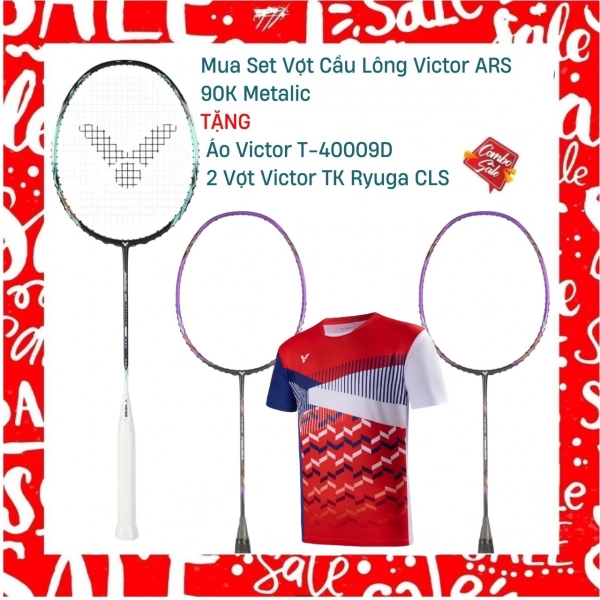 Combo Mua Vợt Cầu Lông Victor ARS 90K Metalic Tặng 2 Vợt Victor TK Ryuga CLS + áo Victor
