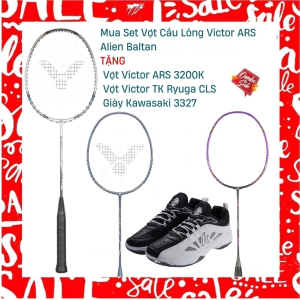 Combo Mua Vợt Cầu Lông Victor ARS Alien Baltan Tặng Vợt Victor TK Ryuga CLS + Vợt Victor ARS 3200 + Giày Kawasaki 3327