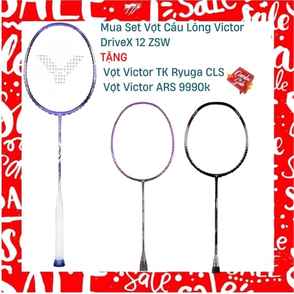 Combo mua vợt cầu lông Victor DriveX 12 ZSW tặng vợt Victor  ARS 9990k + vợt Victor TK Ryuga CLS