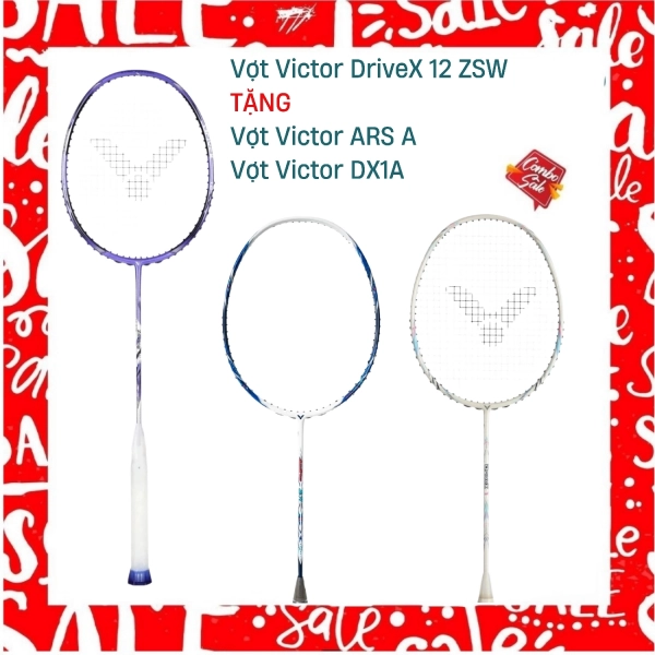 Combo mua vợt cầu lông Victor DriveX 12 ZSW tặng vợt Victor ARS A + vợt Victor DX1A