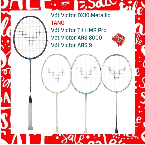 Combo Mua Vợt Cầu Lông Victor DX10 Metallic Tặng Vợt Victor ARS 9 + Vợt Victor ARS 8000 + Vợt Victor TK HMR Pro