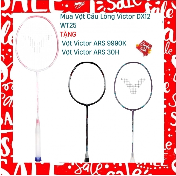 Combo Mua Vợt Cầu Lông Victor DX12 WT25 Tặng Vợt Victor ARS 30H + Vợt Victor ARS 9990K