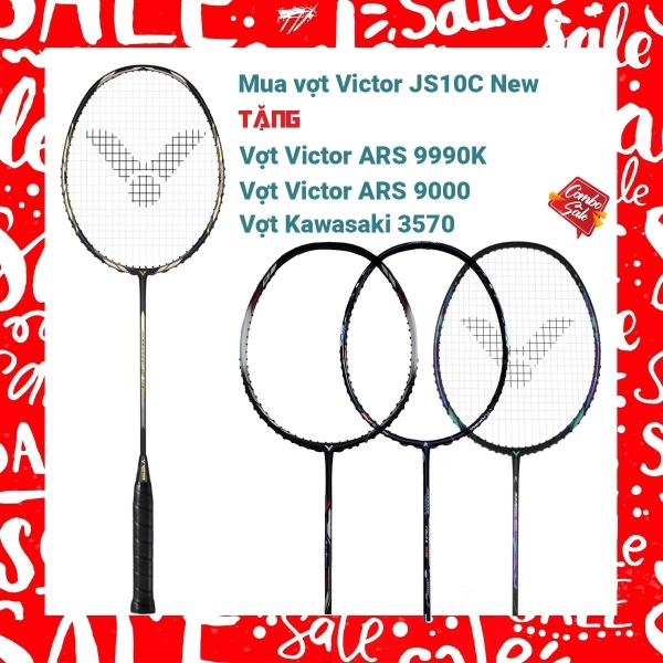 Combo Mua Vợt Cầu Lông Victor JS10C new tặng vợt Victor ARS 9990K + vợt Victor 9000 + vợt Kawasaki 3570