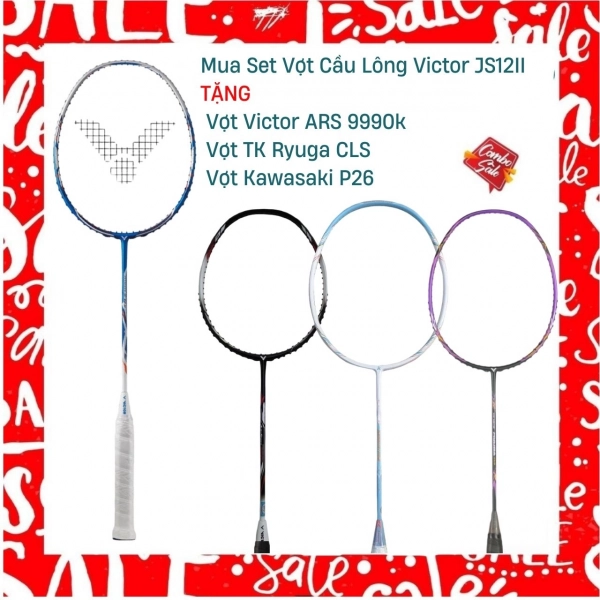 Combo Mua Vợt Cầu Lông Victor JS12II Tặng Vợt Victor ARS 9990K + Vợt Victor TK Ryuga CLS + Vợt Kawasaki P26