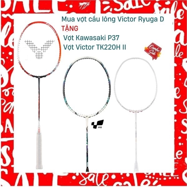 Combo Mua Vợt Cầu Lông Victor Ryuga D Tặng Vợt Victor TK220H II + Vợt Kawasaki P37