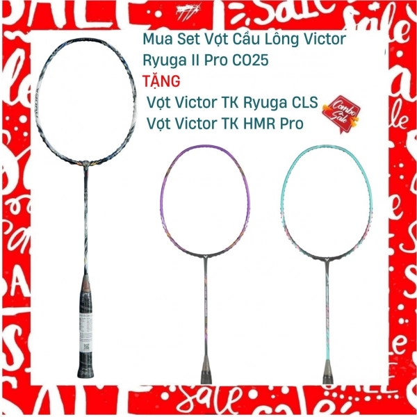 Combo Mua Vợt Cầu Lông Victor Ryuga II Pro CO25 Tặng Vợt Victor TK HMR Pro + vợt Victor TK Ryuga CLS