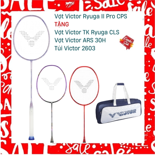Combo Mua Vợt Cầu Lông Victor Ryuga II Pro CPS Tặng Vợt Victor ARS 30H + Vợt Victor TK Ryuga CLS + Túi Victor 2603