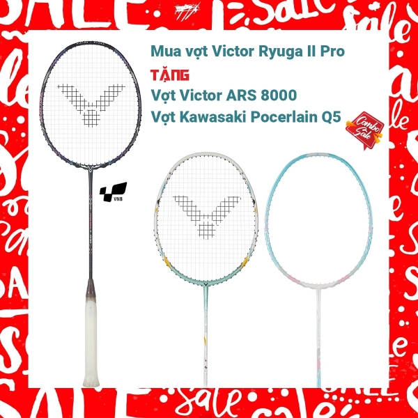 Combo Mua Vợt Cầu Lông Victor Ryuga II Pro Tặng Vợt Victor Auraspeed 8000 + Victor Kawasaki Porcelain Q5