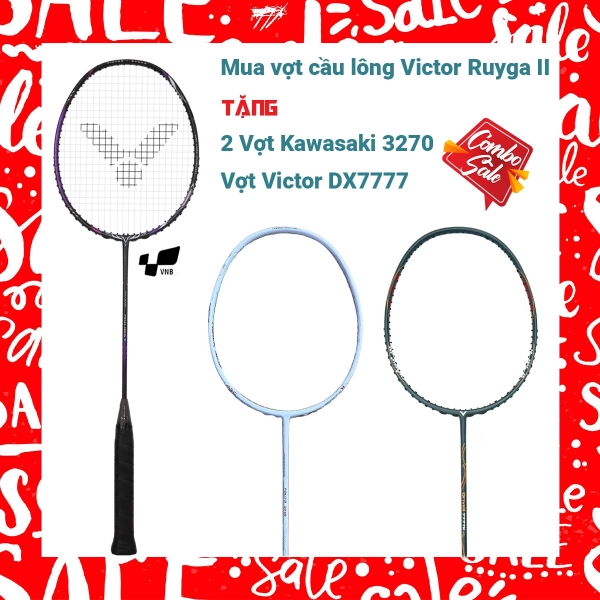 Combo Mua Vợt Cầu Lông Victor Ryuga II Tặng Vợt Victor DX7777 + 2 Vợt Kawasaki 3270