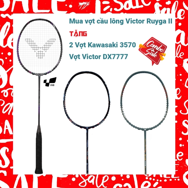 Combo Mua Vợt Cầu Lông Victor Ryuga II Tặng Vợt Victor DX7777 + 2 Vợt Kawasaki 3570