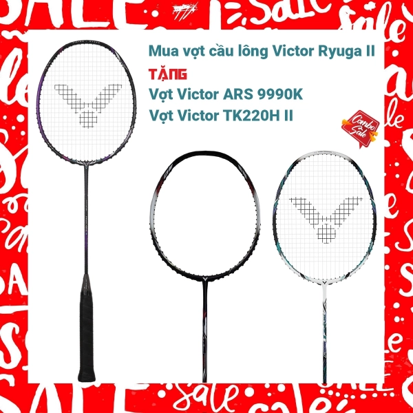 Combo Mua Vợt Cầu Lông Victor Ryuga II Tặng Vợt Victor TK220H II + Victor Auraspeed 9990K