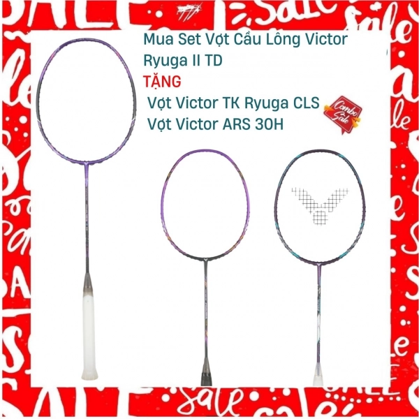 Combo Mua Vợt Cầu Lông Victor Ryuga II TD Tặng Vợt Victor ARS 30H + Vợt Victor TK Ryuga CLS