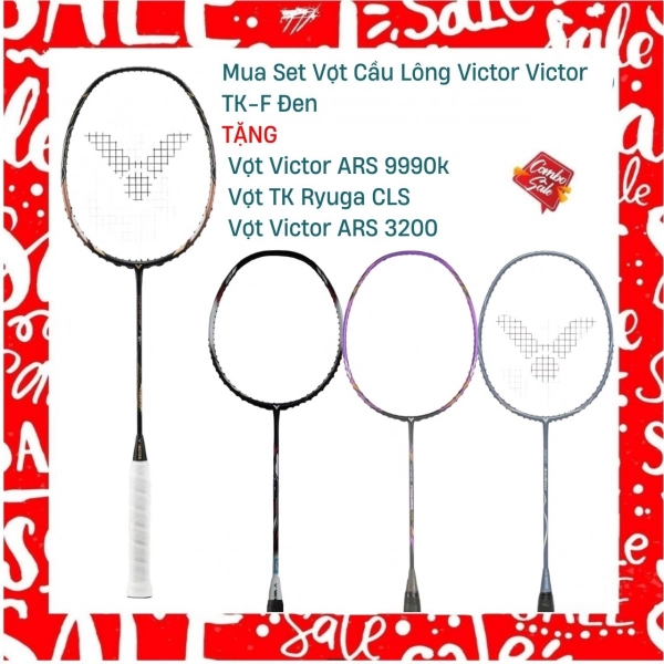 Combo Mua Vợt Cầu Lông Victor TK-F Đen Tặng Vợt Victor ARS 9990K + Vợt Victor TK Ryuga CLS + Vợt Victor ARS 3200