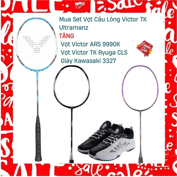 Combo Mua Vợt Cầu Lông Victor TK Ultramanz  Tặng Vợt Victor TK Ryuga CLS + Vợt Victor ARS 9990k + Giày Kawasaki 3327