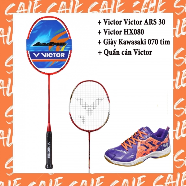 Combo mua vợt cầu lông Victor ARS 30 tặng vợt Victor HX080 + Giày Kawasaki 070 tím/ K153 + Quấn cán Victor
